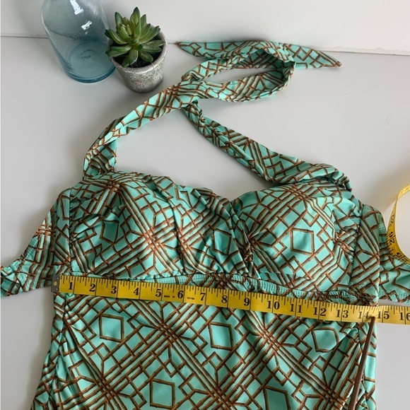 Antonio Melani Tankini Swimsuit top, sea foam green with gold lattice pattern. M - Picture 4 of 10
